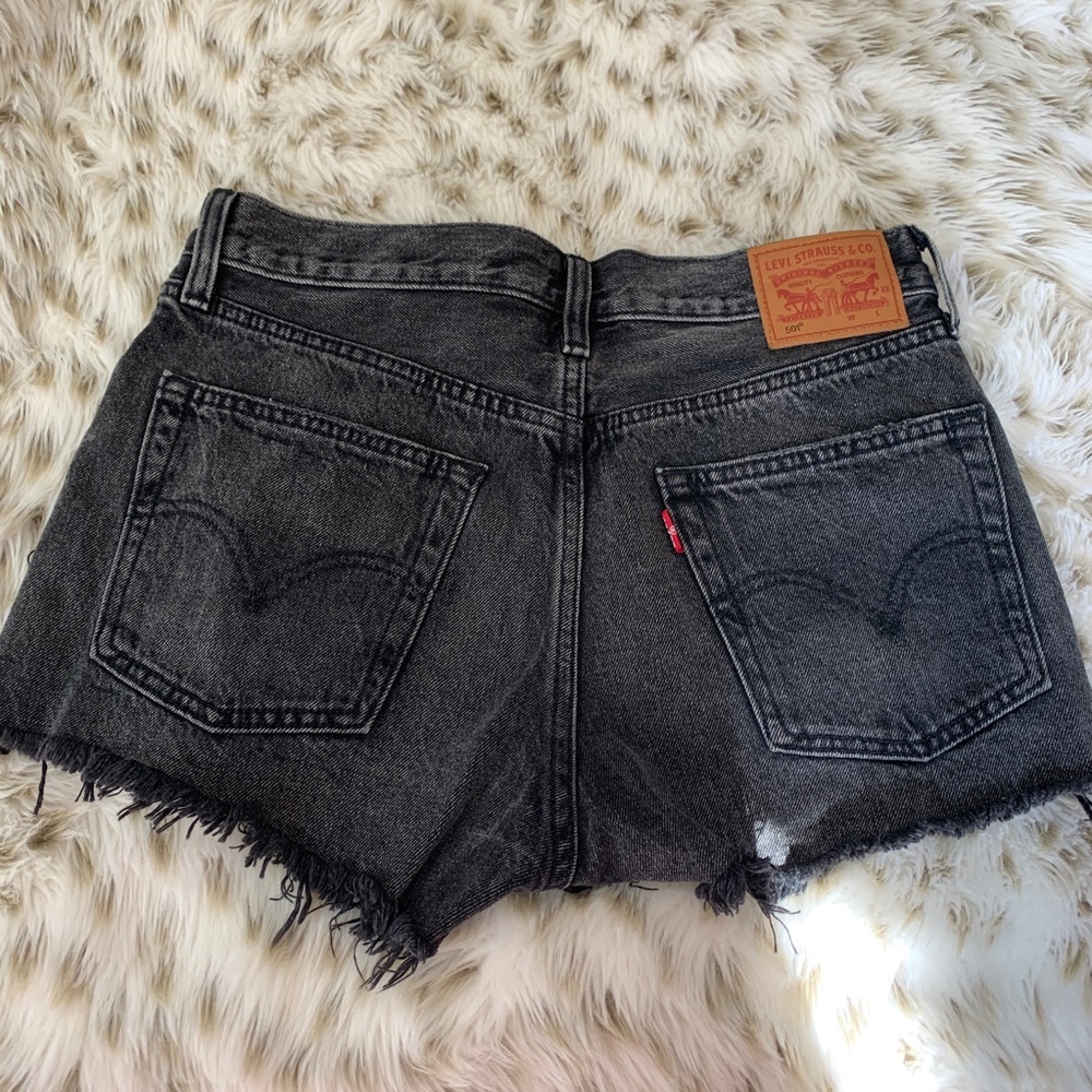 Levi 501 black distressed shorts W27